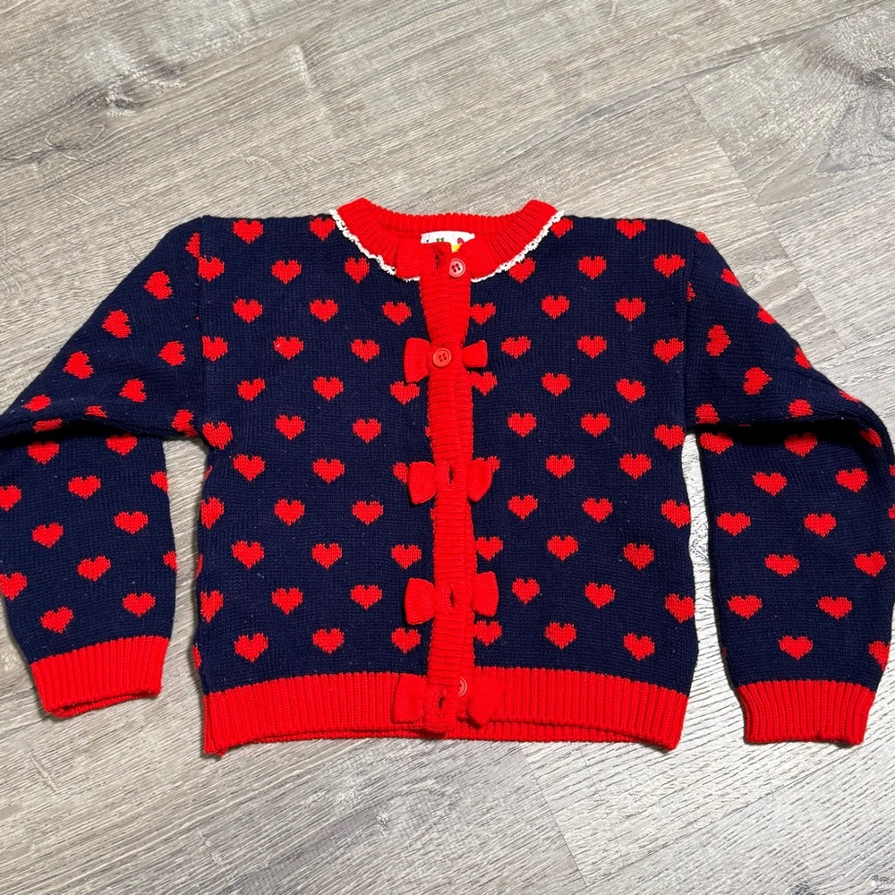 Vintage Girls Jelly Beans Hearts Bows Button Cardigan sweater 80s